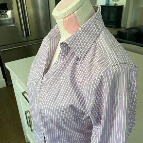 Brooks Brothers Petite Fitted LS Button Down Striped Blouse Purple Wht Sz 4P - Picture 4 of 11